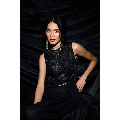 Lavanya Ahuja Black Flared Jumpsuit with Beaded Bodice