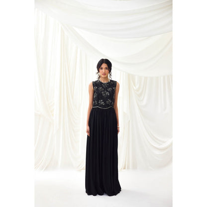 Lavanya Ahuja Black Flared Jumpsuit with Beaded Bodice