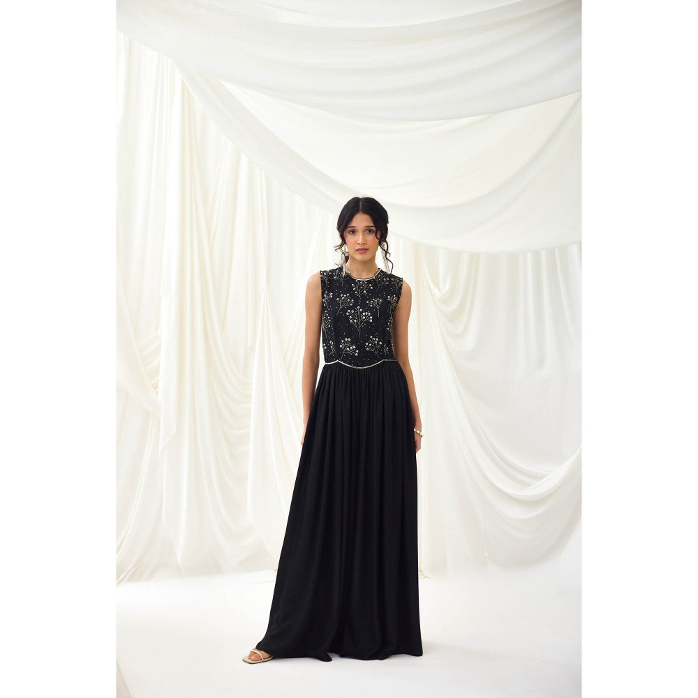 Lavanya Ahuja Black Flared Jumpsuit with Beaded Bodice