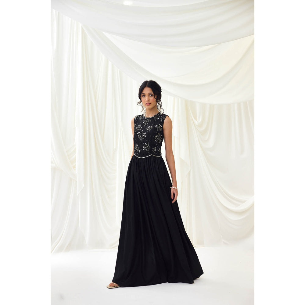 Lavanya Ahuja Black Flared Jumpsuit with Beaded Bodice