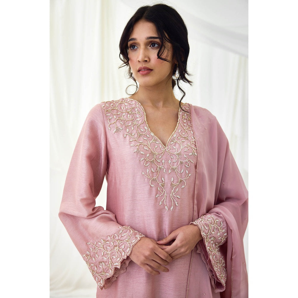 Lavanya Ahuja Pink Rose Kurta with Pant and Dupatta (Set of 3)