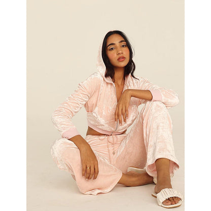 Lea Clothing Cady Baby Pink Velour Crop Hoodie