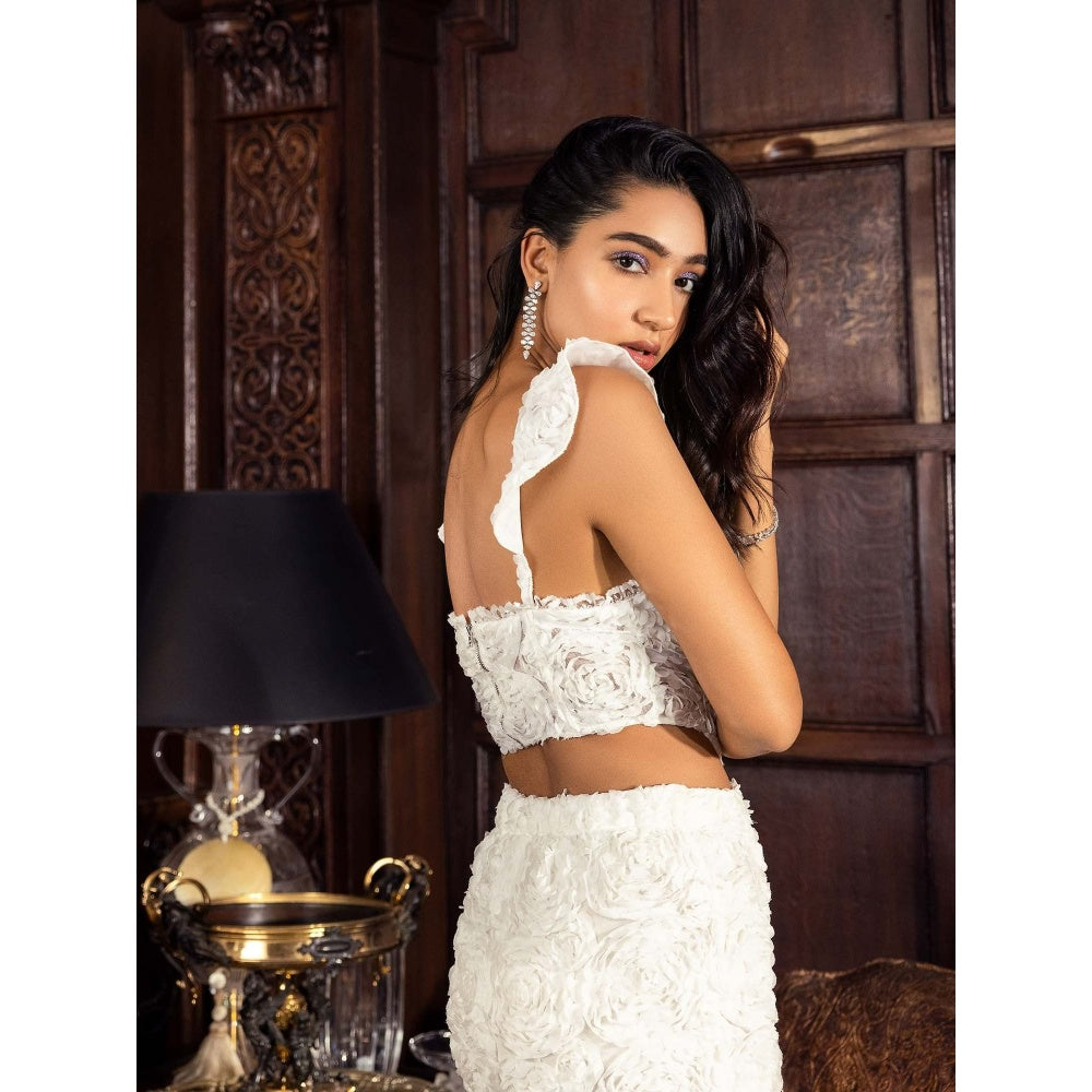 Lea Clothing Kaia White 3-D Floral Self Design Corset