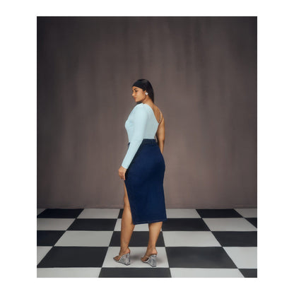 Lea Clothing Lisa Blue Asymmetrical Bodysuit