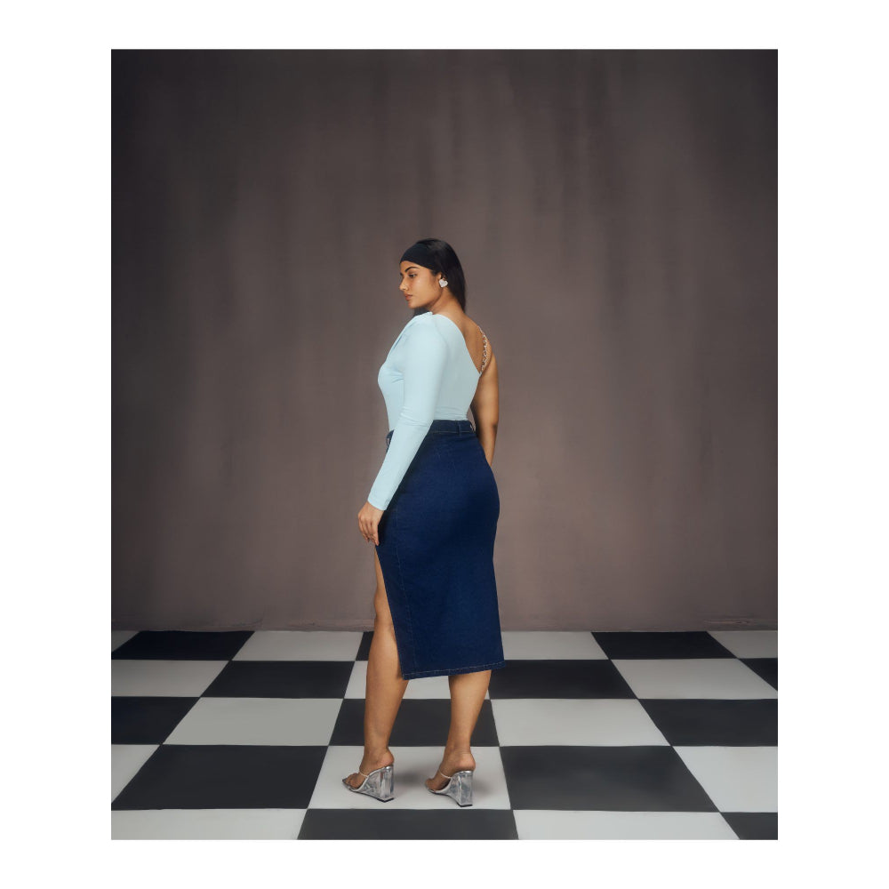 Lea Clothing Lisa Blue Bodysuit & Denim Skirt Co-Ord (Set of 2)