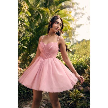 Lea Clothing Becca Baby Pink Mesh Mini Dress