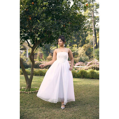 Lea Clothing Charisse White Embroidered Puff Dress