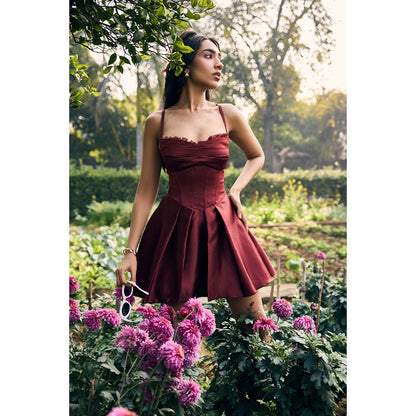 Lea Clothing Dora Red Satin Mini Corset Dress