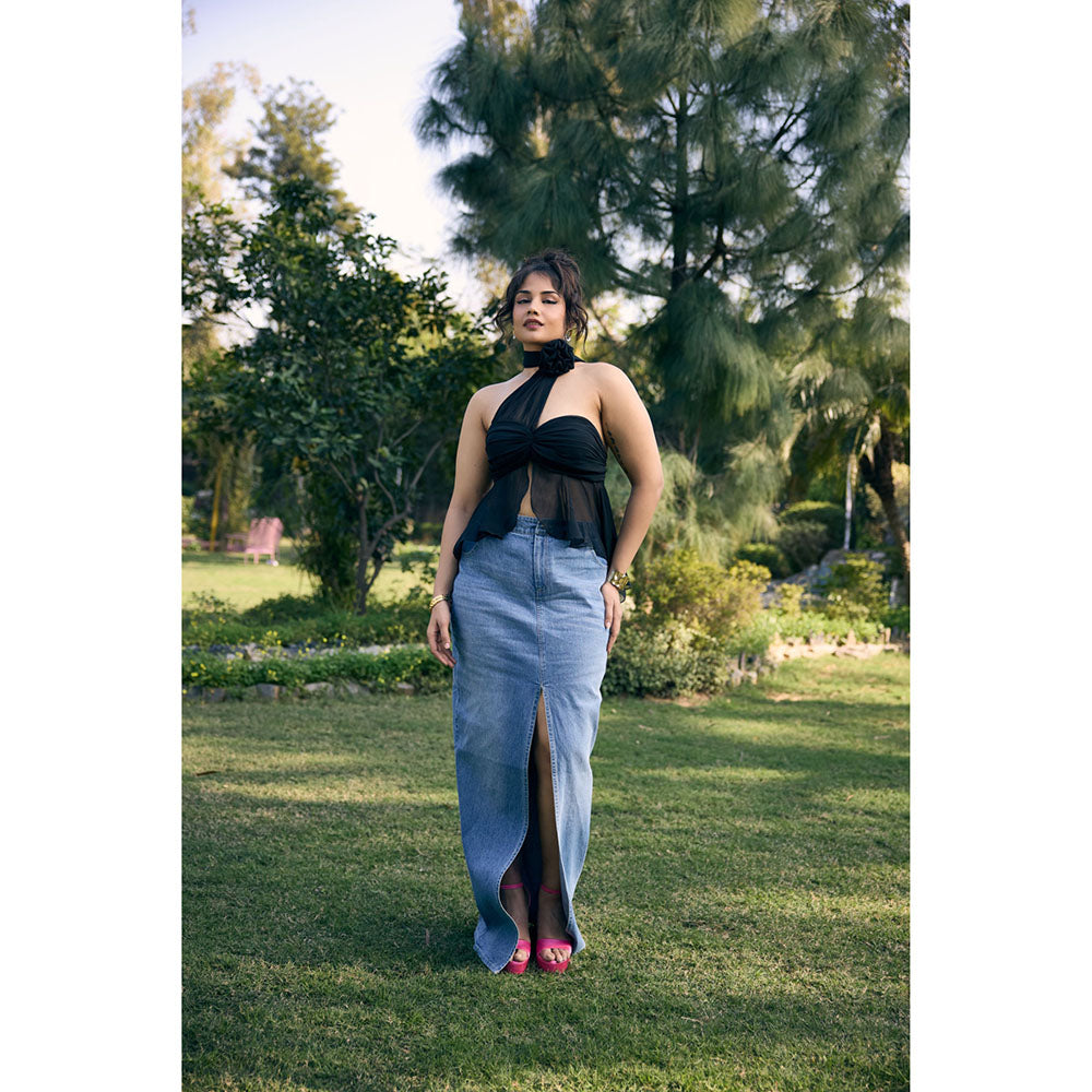 Lea Clothing Deanna Blue Denim Maxi Skirt