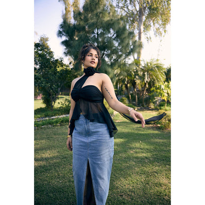 Lea Clothing Deanna Blue Denim Maxi Skirt
