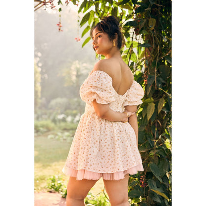 Lea Clothing Off White Morgan Floral Corset Mini Dress
