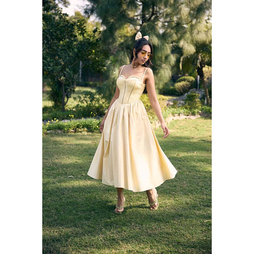 Lea Clothing Yellow Edwina Butter Corset Midi Dress