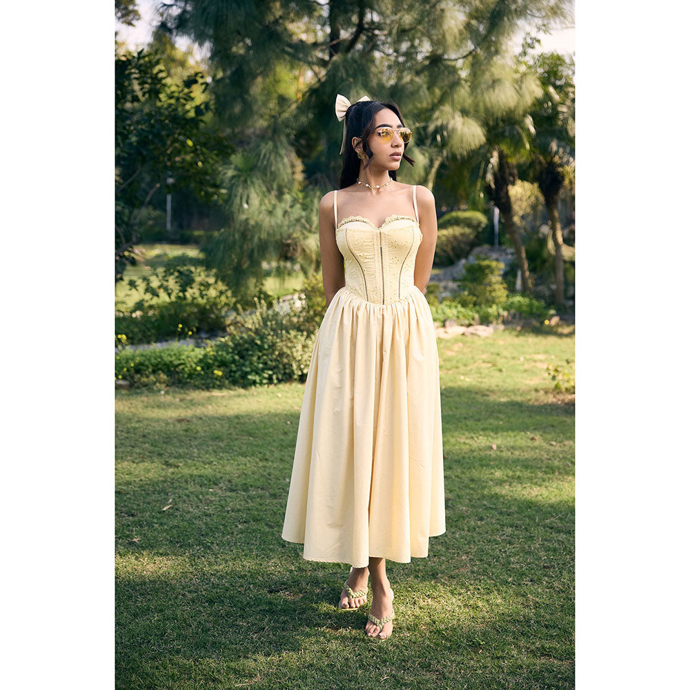 Lea Clothing Yellow Edwina Butter Corset Midi Dress