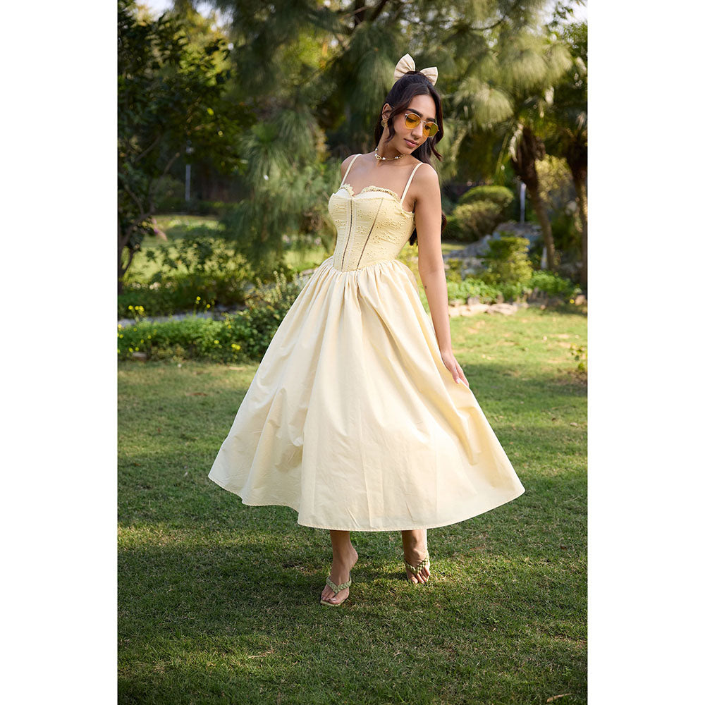 Lea Clothing Yellow Edwina Butter Corset Midi Dress