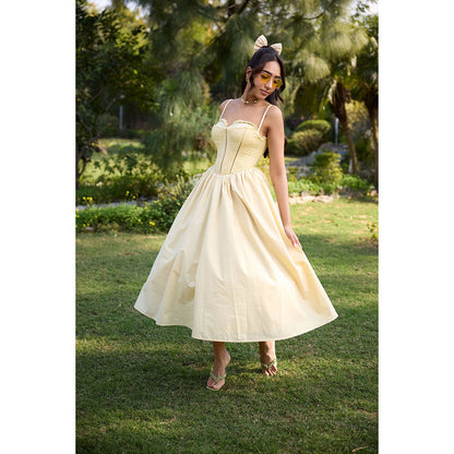 Lea Clothing Yellow Edwina Butter Corset Midi Dress