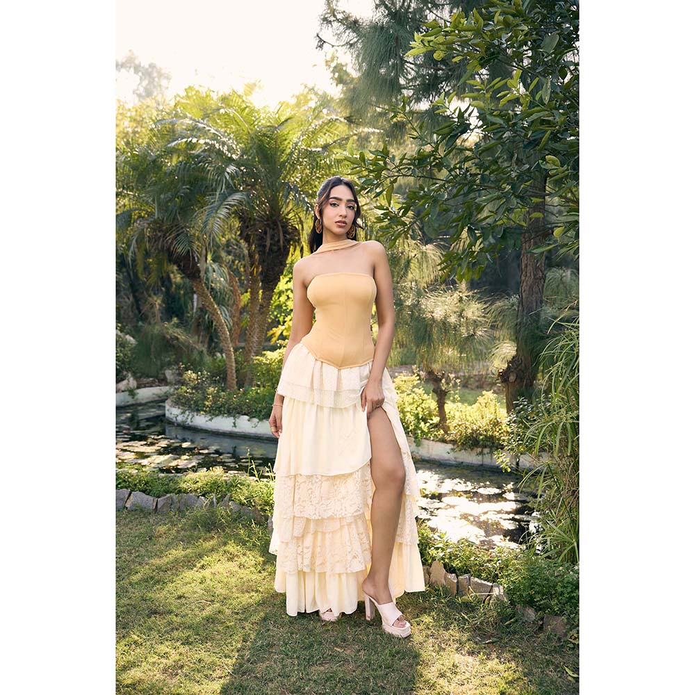 Lea Clothing Reda Off White Slit Maxi Skirt