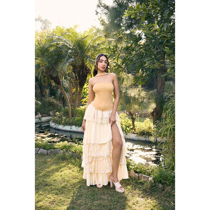 Lea Clothing Reda Off White Slit Maxi Skirt