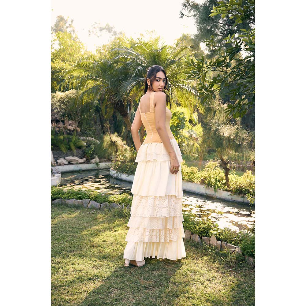 Lea Clothing Reda Off White Slit Maxi Skirt