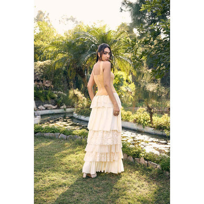 Lea Clothing Reda Off White Slit Maxi Skirt