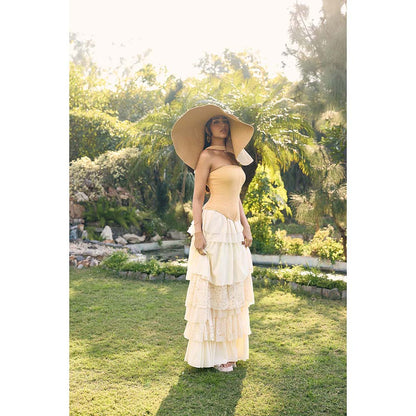 Lea Clothing Reda Off White Slit Maxi Skirt