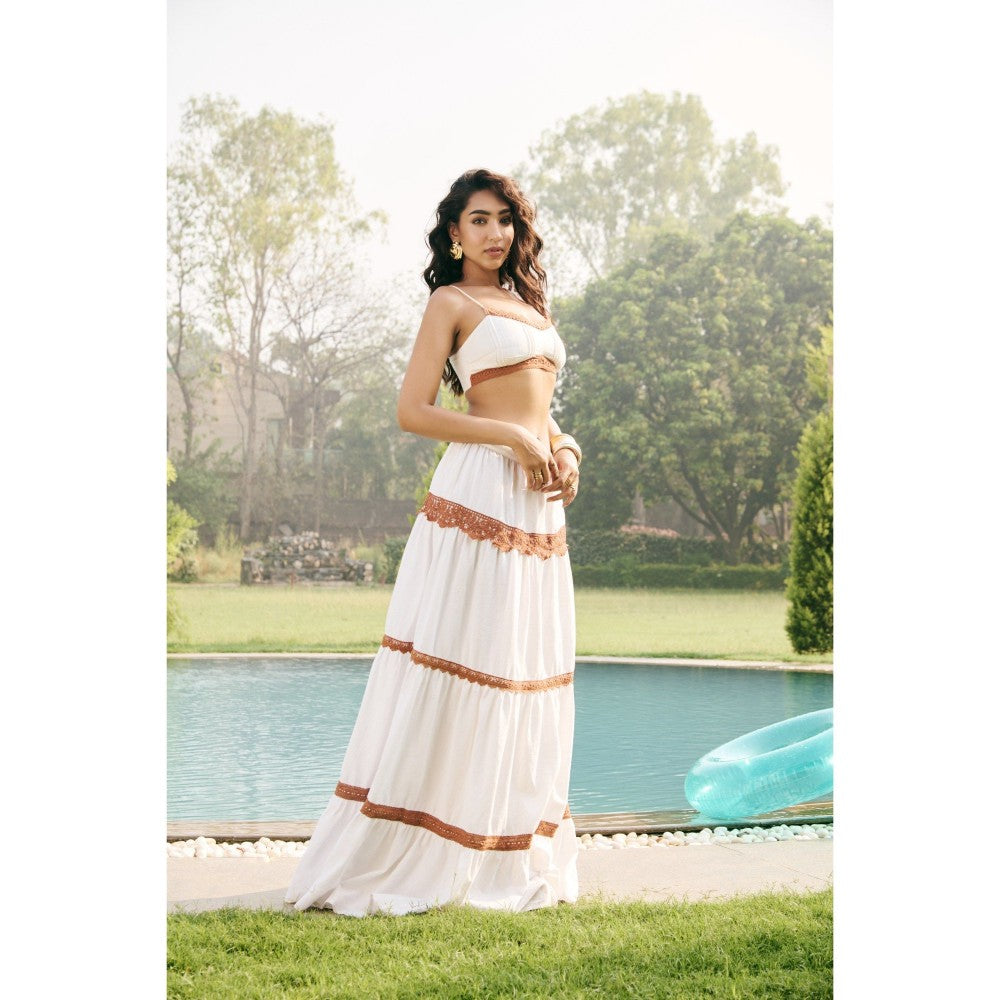 Lea Clothing Avelyn White Skirt with Contrast Lace
