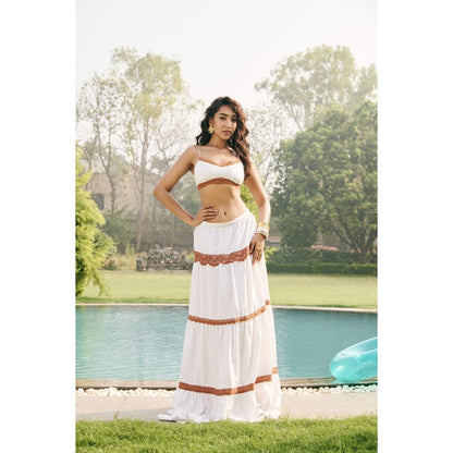 Lea Clothing Avelyn White Skirt with Contrast Lace