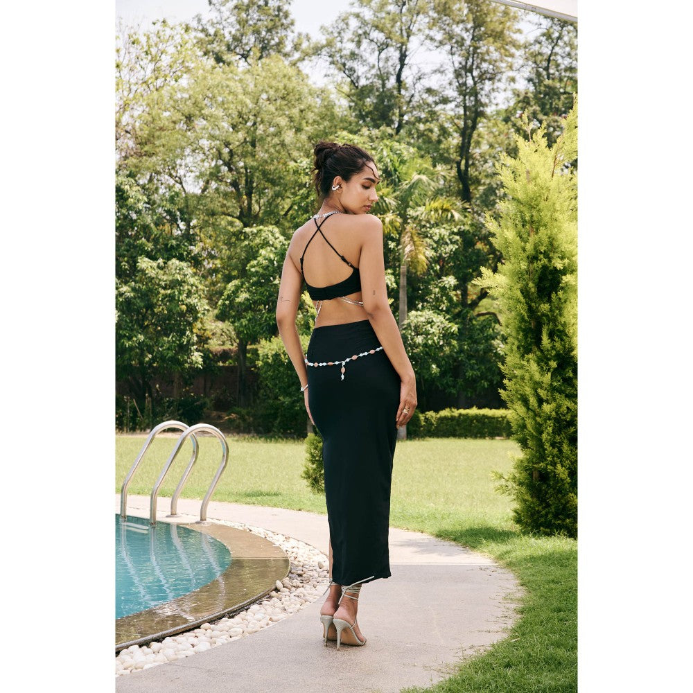 Lea Clothing Yuliana Black Cutout Beaded Maxi Dress