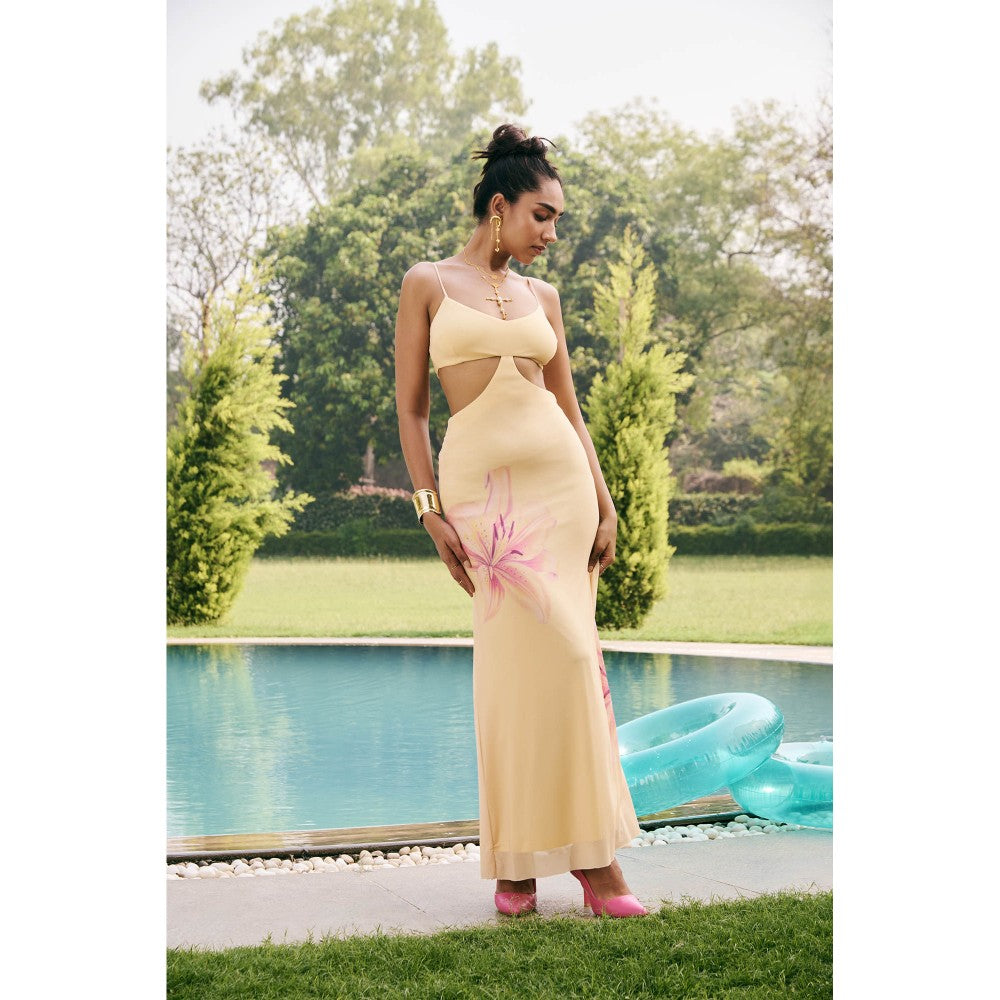 Lea Clothing Marigold Butter Yellow Bloom Maxi Dress