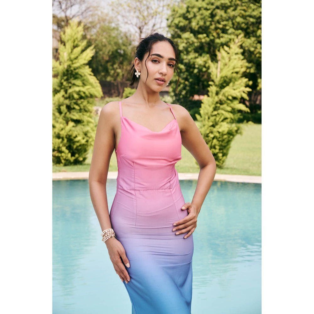 Lea Clothing Multi-Color Elira Ombre Satin Maxi Dress