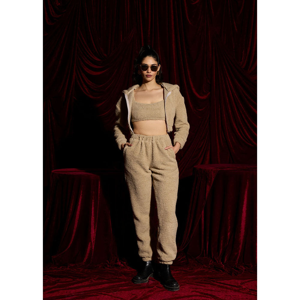 Lea Clothing Winter Tan Teddy Crop Zip-Up Hoodie Jacket