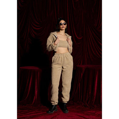 Lea Clothing Cozy Tan Plush Teddy Joggers