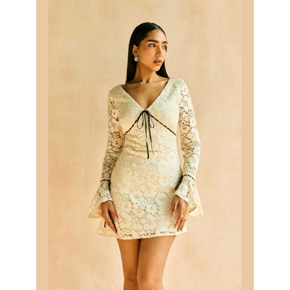 Lea Clothing Jessica Ivory Tie-Up Mini Dress