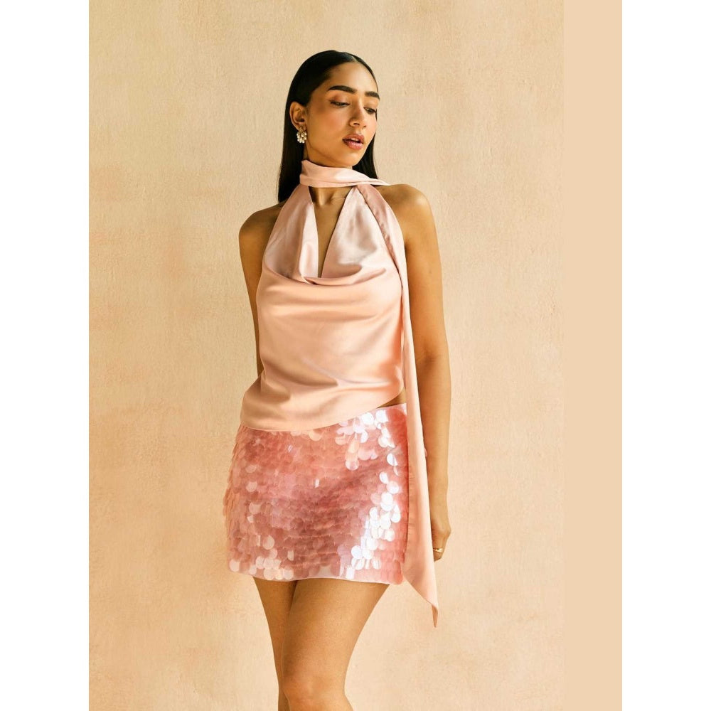 Lea Clothing Arina Baby Pink Embellished Skirt