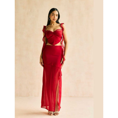 Lea Clothing Red Crimson Slit Maxi Skirt