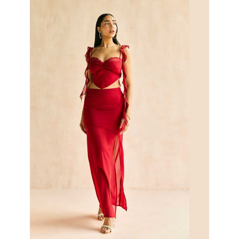 Lea Clothing Red Crimson Slit Maxi Skirt
