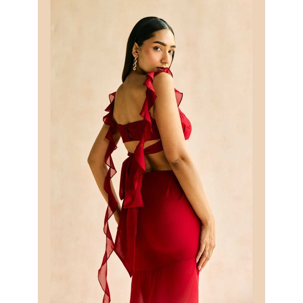Lea Clothing Red Crimson Slit Maxi Skirt