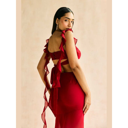 Lea Clothing Red Crimson Slit Maxi Skirt