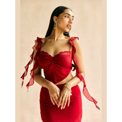 Lea Clothing Red Crimson Slit Maxi Skirt