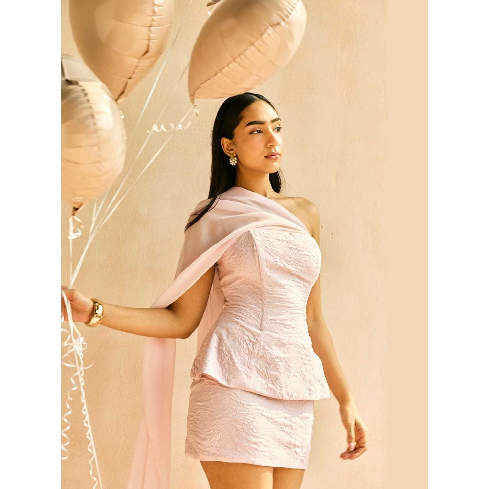 Lea Clothing Pink Elowen Blush Embossed Satin Mini Skirt