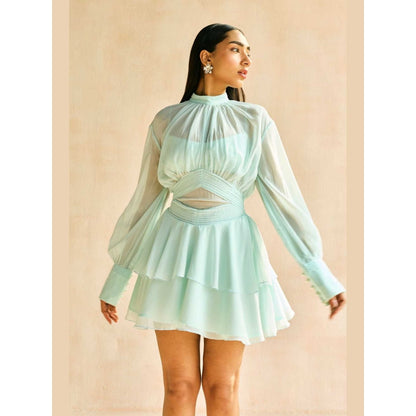 Lea Clothing Misty Blue Tiered Ruffled Mini Dress