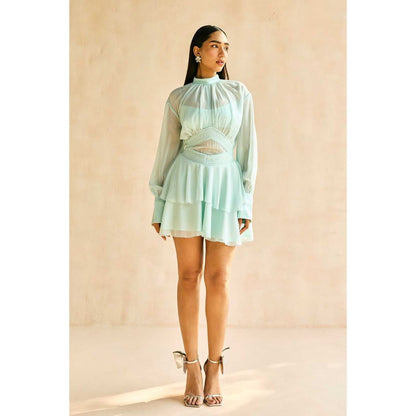 Lea Clothing Misty Blue Tiered Ruffled Mini Dress