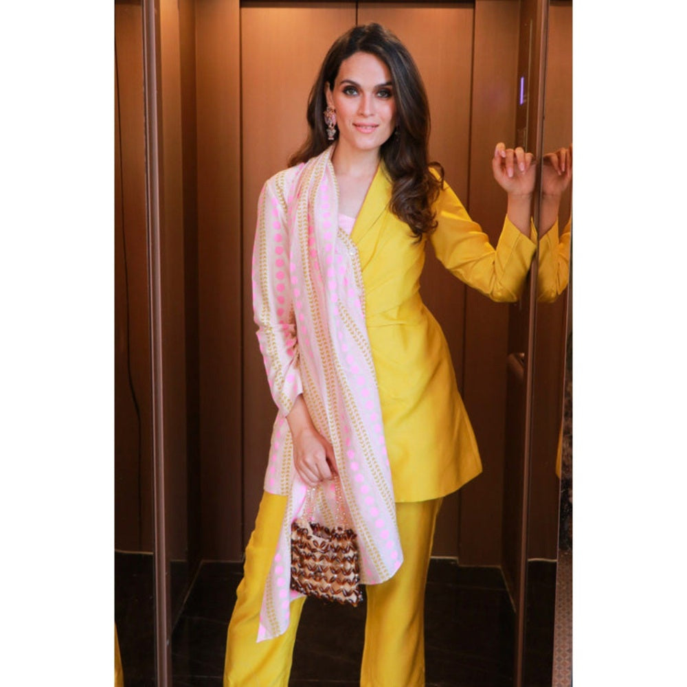 Leela by A Lime Yellow Chanderi Printed Co-Ord Set
