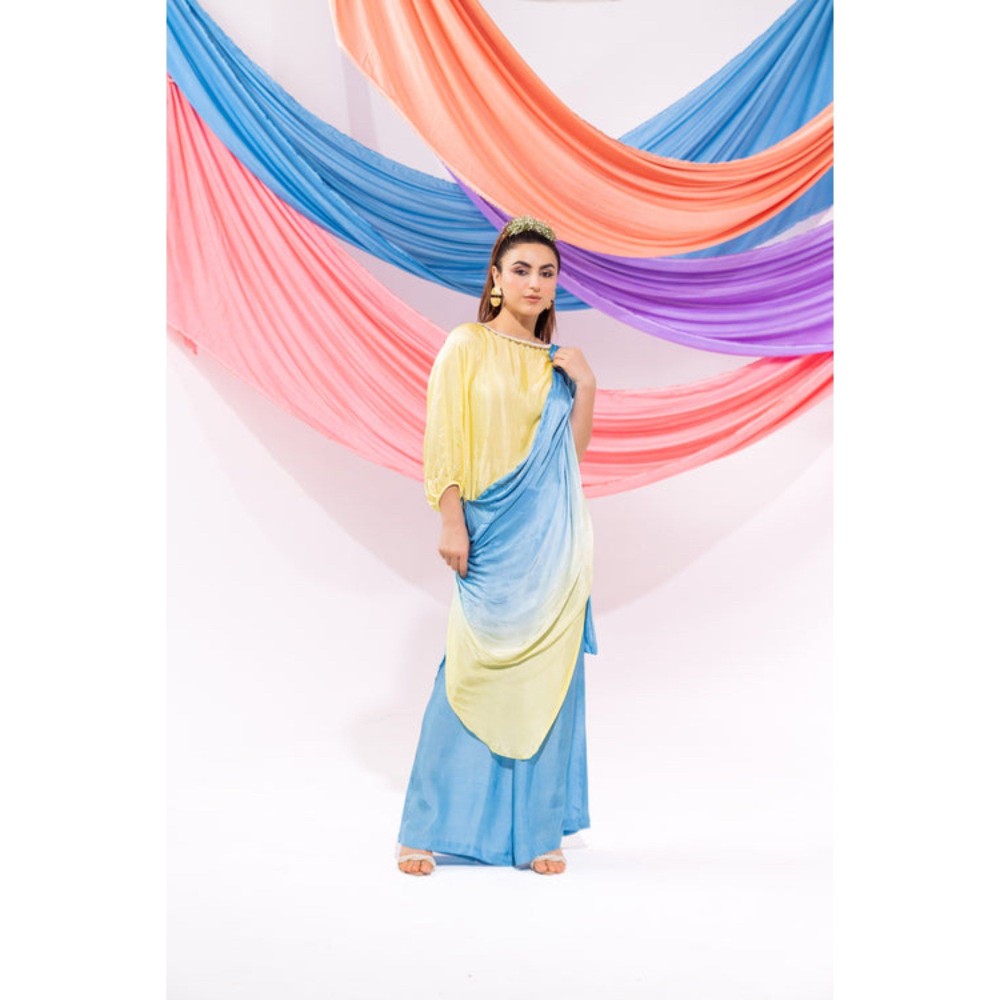 Leela by A Yellow Ombre Drape Kurta with Palazzo
