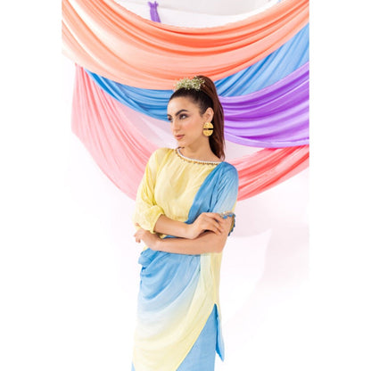 Leela by A Yellow Ombre Drape Kurta with Palazzo