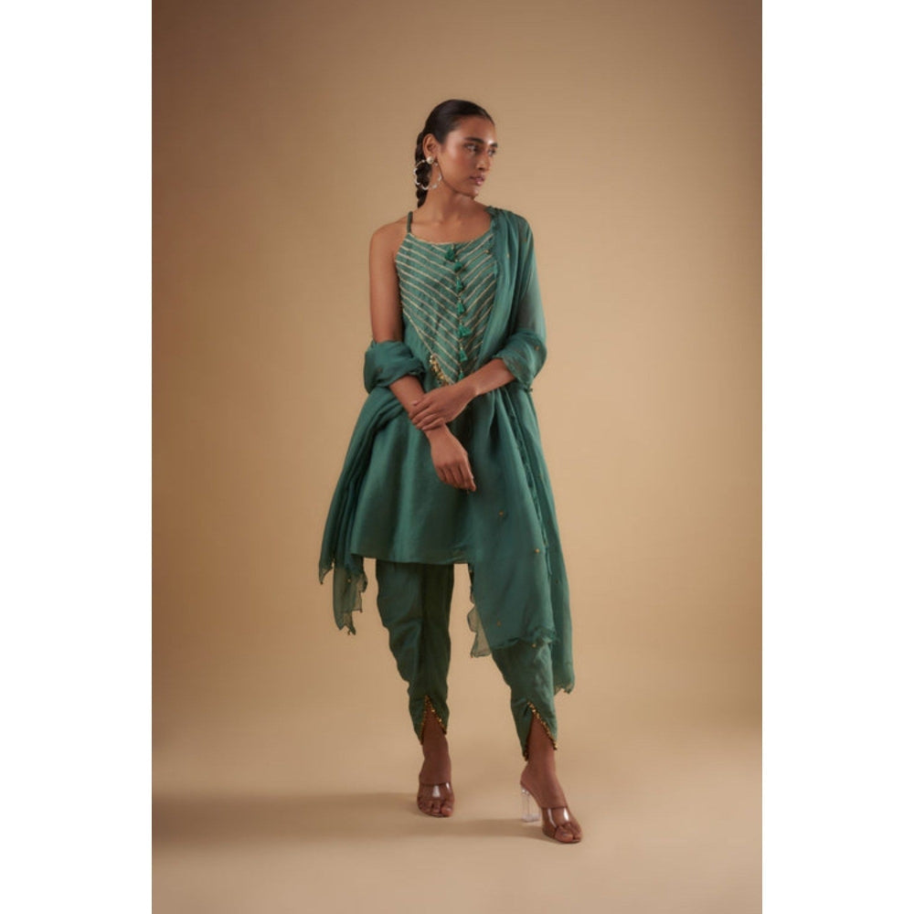 Leela by A Sage Green Flare Kurta With Dhoti Pant And Dupatta