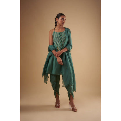Leela by A Sage Green Flare Kurta With Dhoti Pant And Dupatta