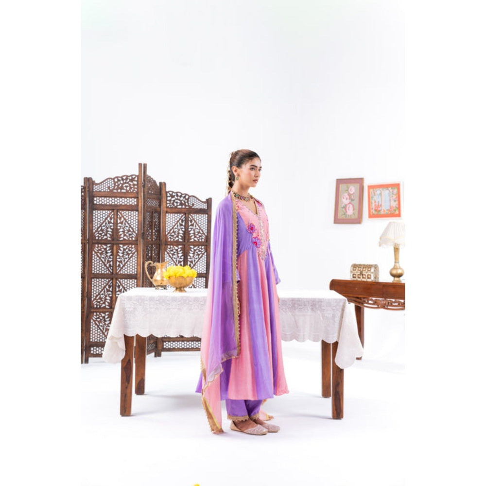Leela by A Pink And Purple Ombre Anarkali Kurta With Pant And Dupatta