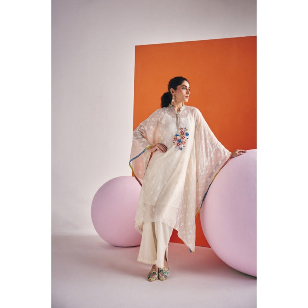 Leela by A Ivory Separate Kaftan With Inner And Side Slit Pant