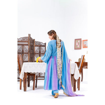 Leela by A Blue And Purple Ombre Anarkali Kurta With Pant And Dupatta