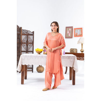 Leela by A Peach Cinched Sleeves Kurta With Harem Pant